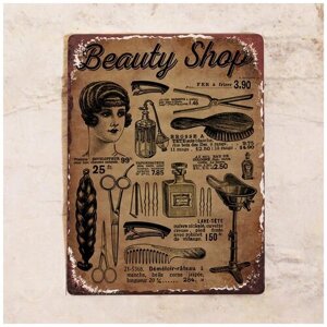 Жестяная табличка Beauty Shop, металл, 30Х40 см