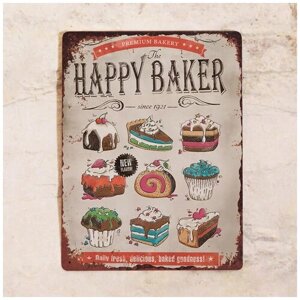 Жестяная табличка Happy baker, металл, 20х30 см