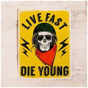 Жестяная табличка Live fast die young, металл, 30Х40 см