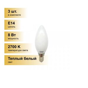 (3 шт.) Светодиодная лампочка General свеча E14 8W 2700K 2K 35x98 филамент (нитевидная), матовая 649992