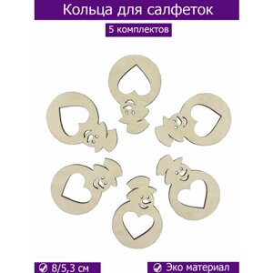 5 комплектов колец для салфеток Снеговик, дерево, сервировка стола