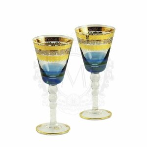 ADRIATICA Бокал для вина/воды, набор 2 шт, хрусталь голубой/декор золото 24К/платина