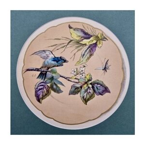 Антикварная хромолитография "Дизайн росписи тарелки. Охотящаяся птица.