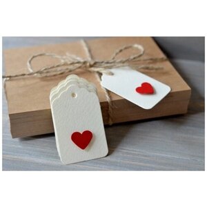 Бирки для упаковки подарков, Айвори с красным сердечком, 35х55 мм, набор 30 шт