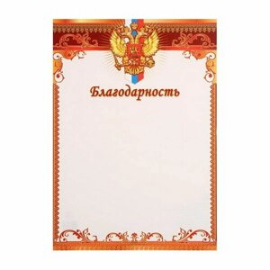 Благодарность "Символика РФ" красная рамка, бумага, А4, 20 шт.