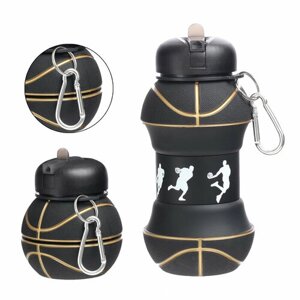 Бутылка для воды "Баскетболный мяч", 550 мл, складная, черная, 18 х 8.7 см 9924428