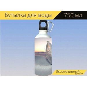 Бутылка фляга для воды "Байкал, озеро, лед" 750 мл. с карабином и принтом