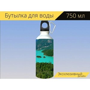Бутылка фляга для воды "Бирюзовый, росс лейк, вода" 750 мл. с карабином и принтом