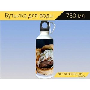 Бутылка фляга для воды "Бургер, еда, гамбургер" 750 мл. с карабином и принтом