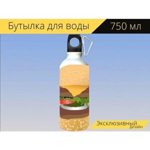 Бутылка фляга для воды "Чизбургер, обед, бургер" 750 мл. с карабином и принтом