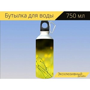 Бутылка фляга для воды "Цветок, цветочный, желтый" 750 мл. с карабином и принтом