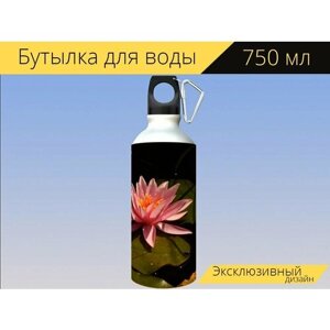 Бутылка фляга для воды "Цветок, лепестки, корень" 750 мл. с карабином и принтом