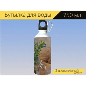 Бутылка фляга для воды "Деко, украшение, керамическая посуда" 750 мл. с карабином и принтом