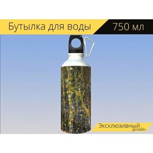 Бутылка фляга для воды "Деревья, желтый, цвет" 750 мл. с карабином и принтом