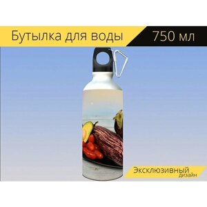 Бутылка фляга для воды "Икра из баклажанов, авокадо, помидор" 750 мл. с карабином и принтом