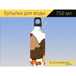 Бутылка фляга для воды "Курица, милый, семья" 750 мл. с карабином и принтом