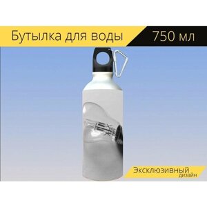 Бутылка фляга для воды "Лампа, свет, электрика" 750 мл. с карабином и принтом