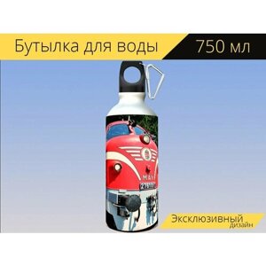 Бутылка фляга для воды "Локомотив, поезд, железнодорожные" 750 мл. с карабином и принтом