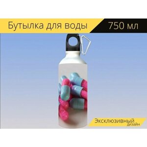 Бутылка фляга для воды "Медицина, таблетки, здоровье" 750 мл. с карабином и принтом