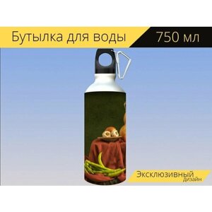 Бутылка фляга для воды "Натюрморт, овощи, чеснок" 750 мл. с карабином и принтом