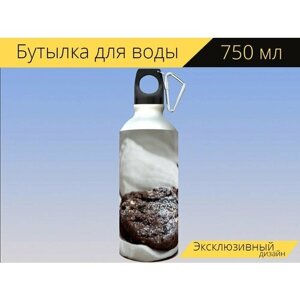 Бутылка фляга для воды "Печенье, шоколадное печенье, вкусный" 750 мл. с карабином и принтом