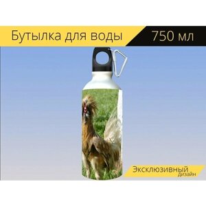 Бутылка фляга для воды "Петух, курица, животное" 750 мл. с карабином и принтом