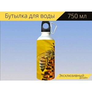 Бутылка фляга для воды "Подсолнух, пчела, насекомое" 750 мл. с карабином и принтом