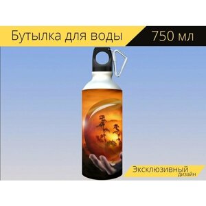 Бутылка фляга для воды "Пуля, кристалл, стеклянный шар" 750 мл. с карабином и принтом