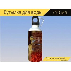 Бутылка фляга для воды "Шафран, красный, бутылка" 750 мл. с карабином и принтом