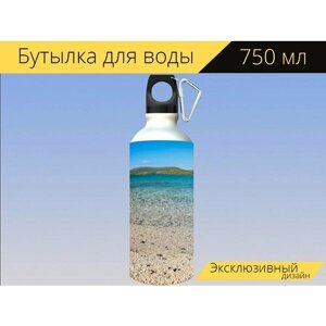 Бутылка фляга для воды "Скай коралловый пляж, шотландия, пляж" 750 мл. с карабином и принтом