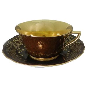 Чашка с блюдцем Виндзор Золотые цветы, шоколад (150 мл), Leander