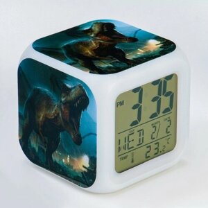 Часы электронные настольные "Динозавр"подсветка, будильник, термометр, календарь, 8 х 8 см