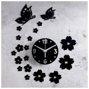 Часы-наклейка, серия: Цветы и бабочки, плавный ход, d-15 см, 20.5 х 20.5 см, 1 ААА