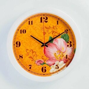 Часы настенные, форма круглая, плавный ход, d28 см, цвет белый с оранжевым