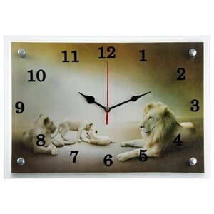 Часы настенные прямоугольные Сюжет "Белые львы", 25 х 35 см