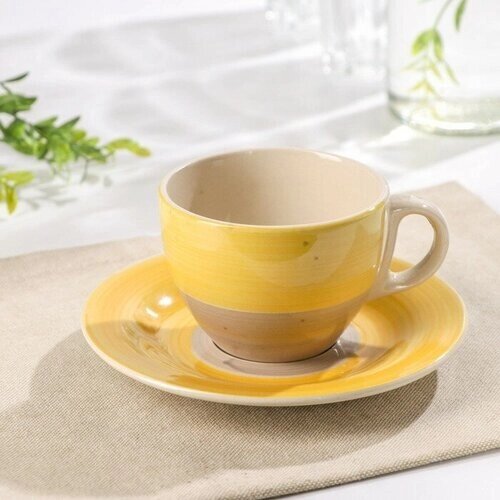 Чайная пара керамическая Бутон, 2 предмета: чашка 200 мл, блюдце d-14,5 см, цвет жeлтый