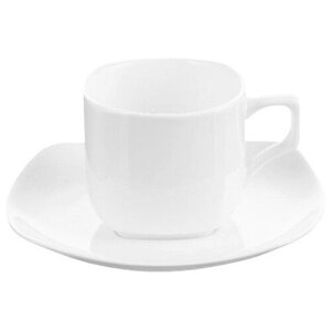 Чайная пара Wilmax фарфоровый белый: чашка 200мл с