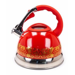Чайник для плиты Winner / Виннер WR-5020 со свистком, из нержавеющей стали, красный, 3л / кухонная посуда для всех видов плит