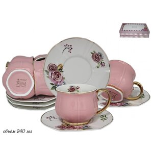 Чайный, кофейный набор, сервиз 12 предметов 240 мл. фарфор в подарочной упаковке розовый