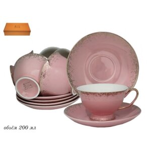 Чайный набор 12 предметов 200 мл. фарфор в подарочной упаковке розовый