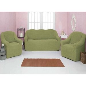 Чехол на диван и 2 кресла без оборки, диван трехместный, на резинке, универсальный, чехол для мягкой мебели, комплект.