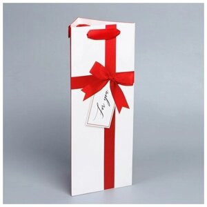 Дарите Счастье Пакет подарочный под бутылку, упаковка, «For You», 13 х 32 х 11,3 см