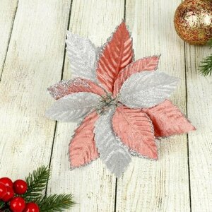 Декорация для праздника Зимнее волшебство - Зимний цветок, розовый и серебристый, 15.5х12 см, 1 шт