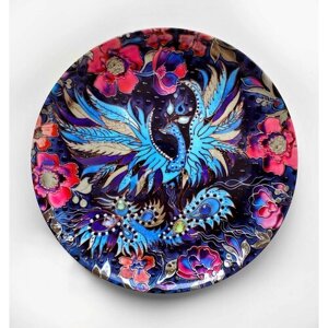 Декоративная тарелка на стену "Синяя птица счастья" ручная роспись