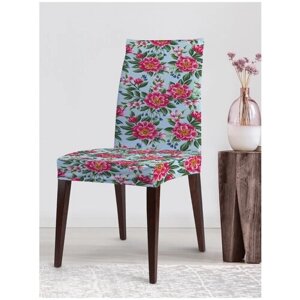 Декоративный чехол на стул JoyArty "Пестрые малиновые цветы" со спинкой велюровый