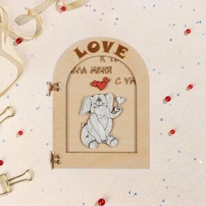 Деревянная открытка "Love" ручная работа, светлый, слоник, 12х8 см 10221319