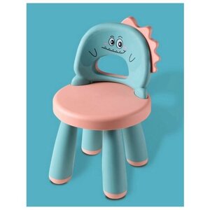 Детский стульчик Динозавр пластиковый со спинкой, бирюзовый
