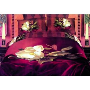 DOMITEX : Комплект постельное белье домитекс сатин цветной Люкс фотопечать Бордо семейный, наволочки 70х70см