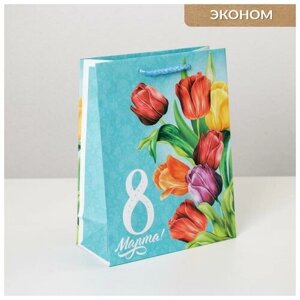 Доступные Радости Пакет подарочный ламинированный вертикальный, упаковка, «Тюльпаны», MS 18 х 23 х 8 см