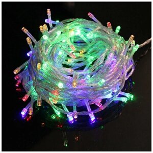 Электрическая гирлянда новогодняя на елку, 20 метров, 400 ламп, светодиодная, 220Вт, свет разноцветный, цвет провода прозрачный